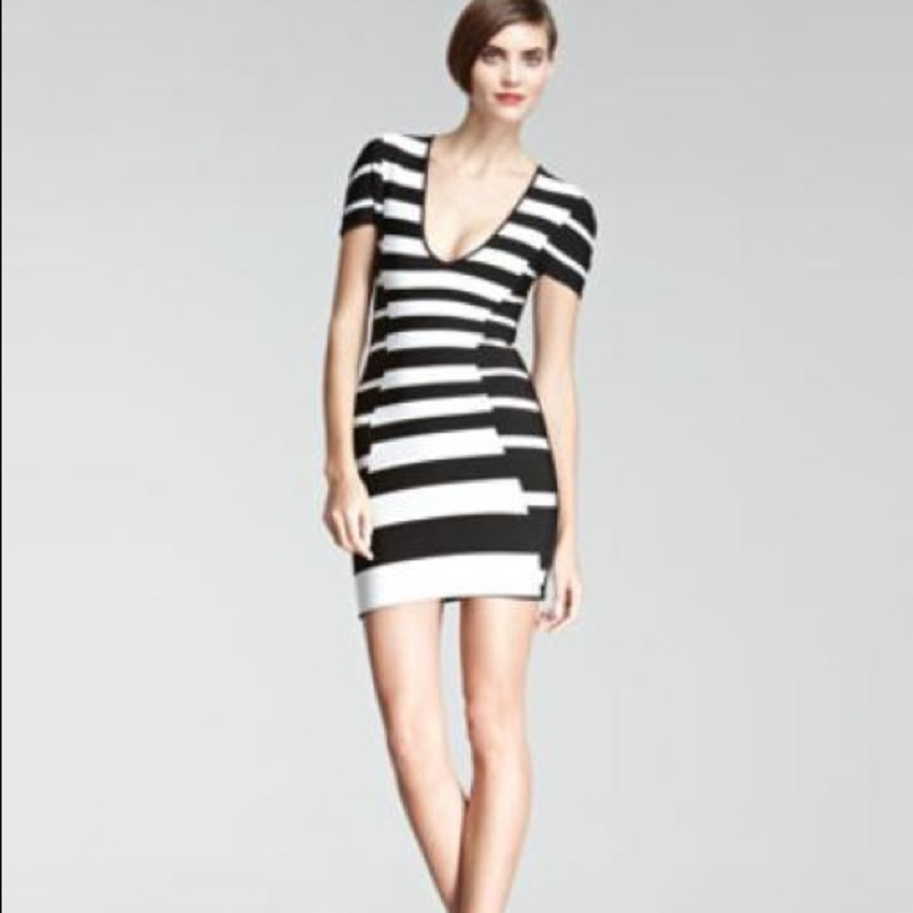 B&W Striped Bandage Dress
